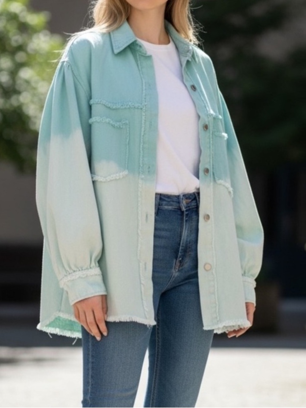 POL Ombre Denim Button-Up Shirt Jacket Size S